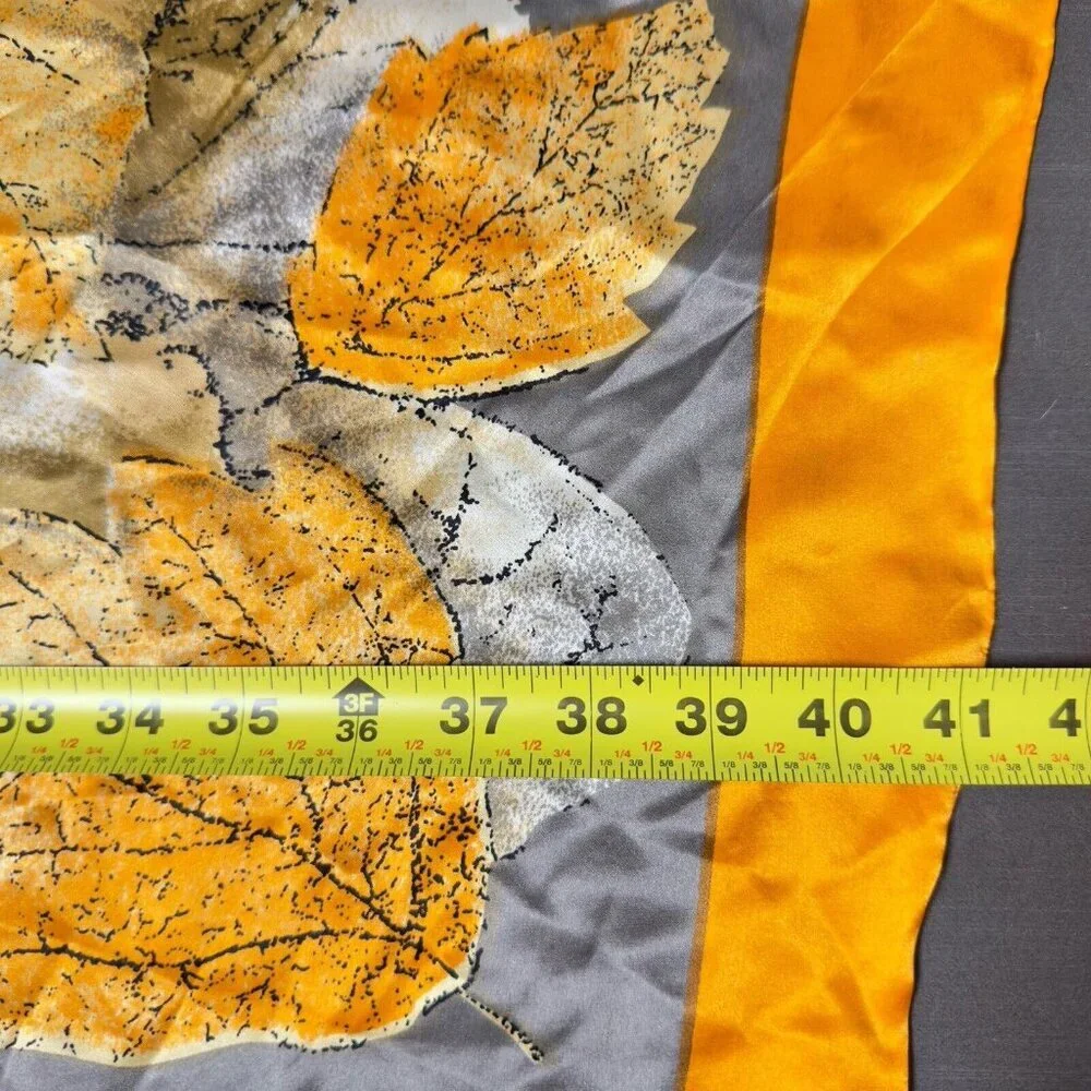 Vintage Fashion Scarf 100% Silk Orange Fall Autumn Leaves Japan Neck Head Wrap‎
